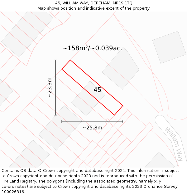 45, WILLIAM WAY, DEREHAM, NR19 1TQ: Plot and title map