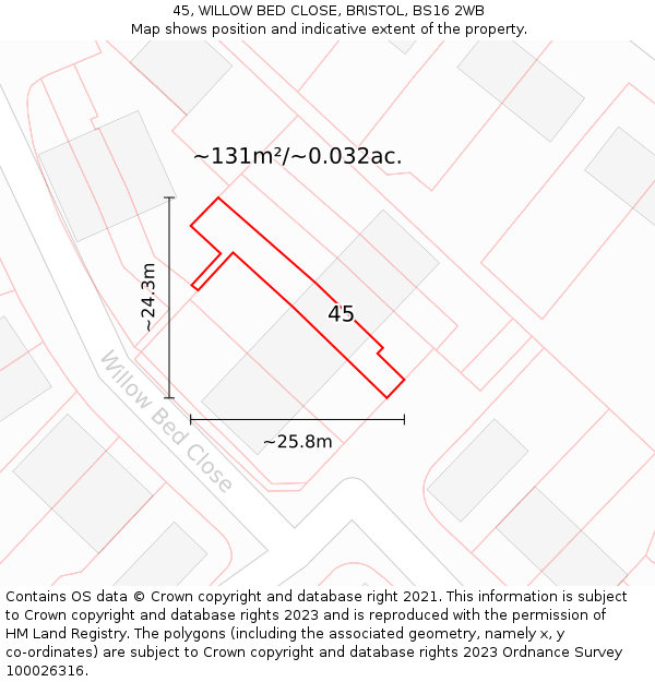 45, WILLOW BED CLOSE, BRISTOL, BS16 2WB: Plot and title map