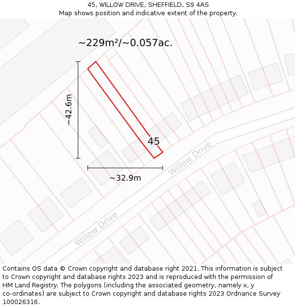 45, WILLOW DRIVE, SHEFFIELD, S9 4AS: Plot and title map