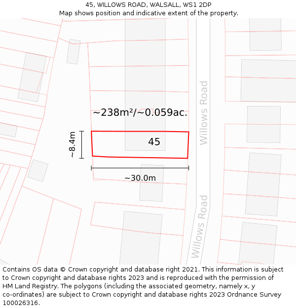 45, WILLOWS ROAD, WALSALL, WS1 2DP: Plot and title map