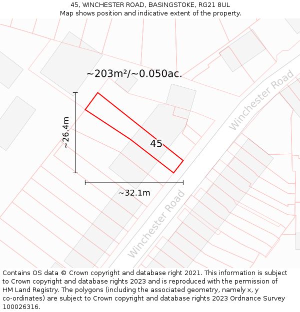 45, WINCHESTER ROAD, BASINGSTOKE, RG21 8UL: Plot and title map