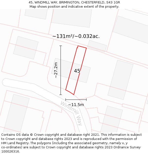 45, WINDMILL WAY, BRIMINGTON, CHESTERFIELD, S43 1GR: Plot and title map