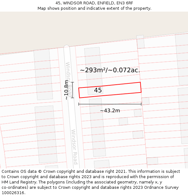45, WINDSOR ROAD, ENFIELD, EN3 6RF: Plot and title map