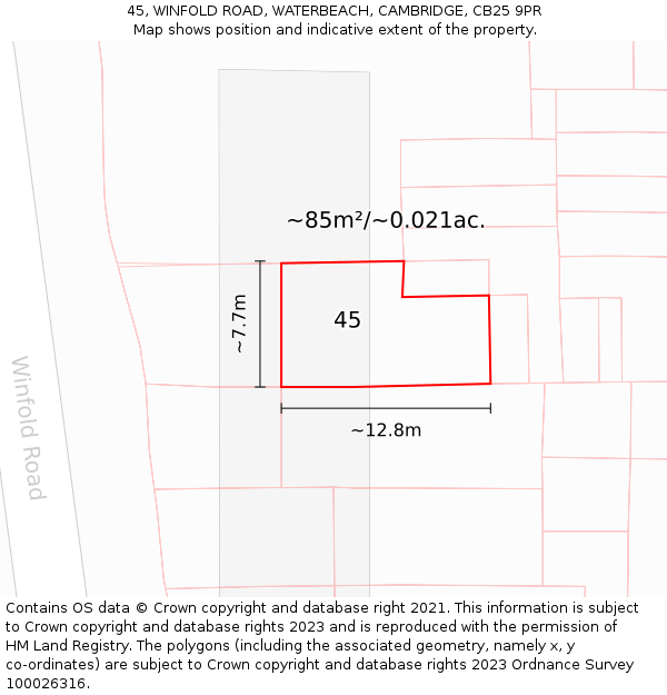 45, WINFOLD ROAD, WATERBEACH, CAMBRIDGE, CB25 9PR: Plot and title map