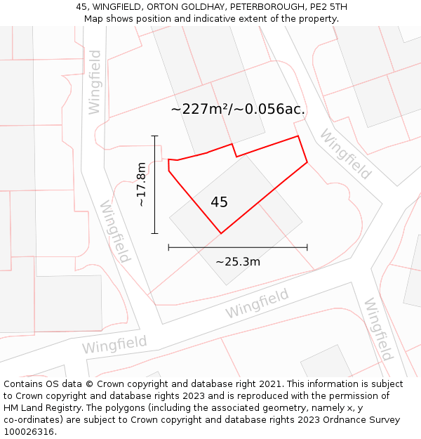 45, WINGFIELD, ORTON GOLDHAY, PETERBOROUGH, PE2 5TH: Plot and title map