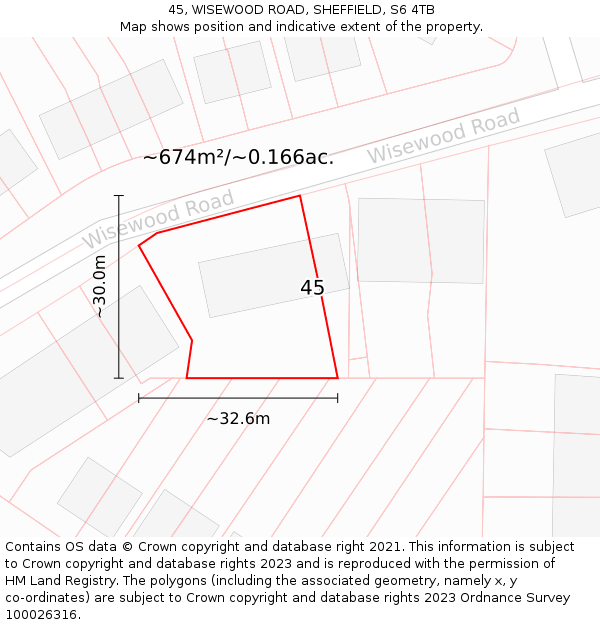45, WISEWOOD ROAD, SHEFFIELD, S6 4TB: Plot and title map
