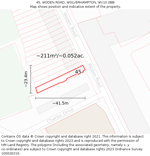 45, WODEN ROAD, WOLVERHAMPTON, WV10 0BB: Plot and title map
