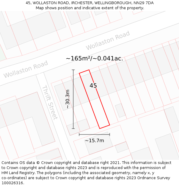 45, WOLLASTON ROAD, IRCHESTER, WELLINGBOROUGH, NN29 7DA: Plot and title map
