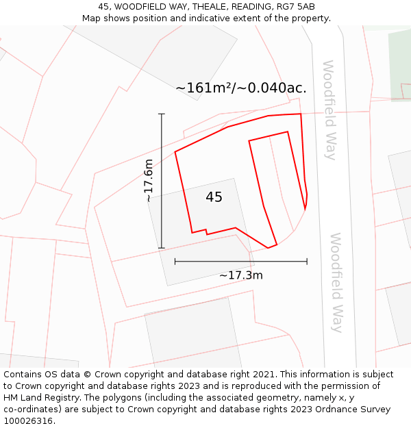 45, WOODFIELD WAY, THEALE, READING, RG7 5AB: Plot and title map
