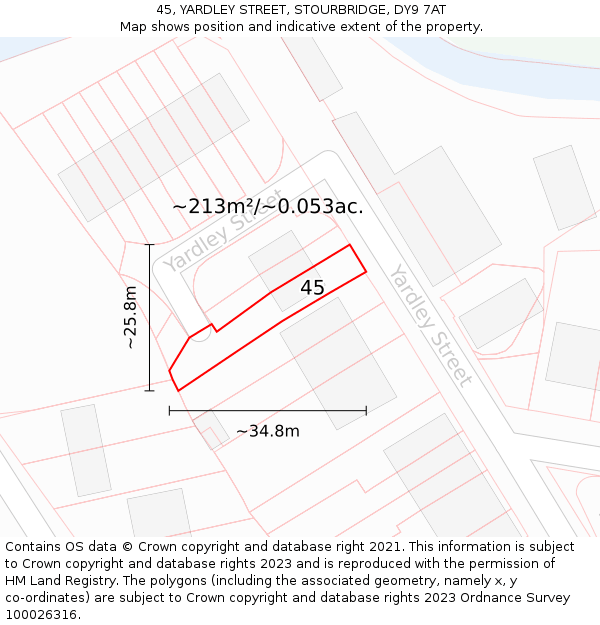 45, YARDLEY STREET, STOURBRIDGE, DY9 7AT: Plot and title map