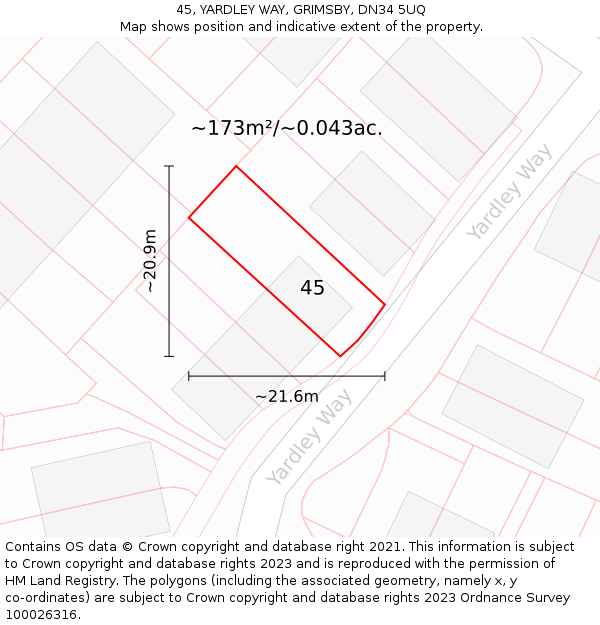 45, YARDLEY WAY, GRIMSBY, DN34 5UQ: Plot and title map