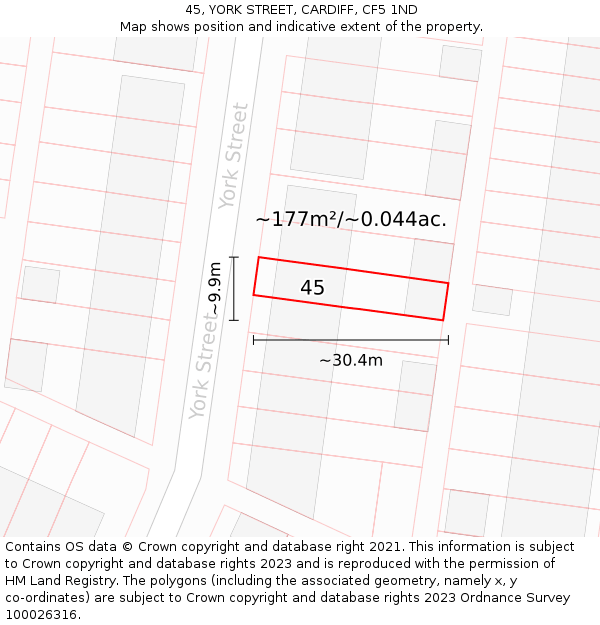 45, YORK STREET, CARDIFF, CF5 1ND: Plot and title map