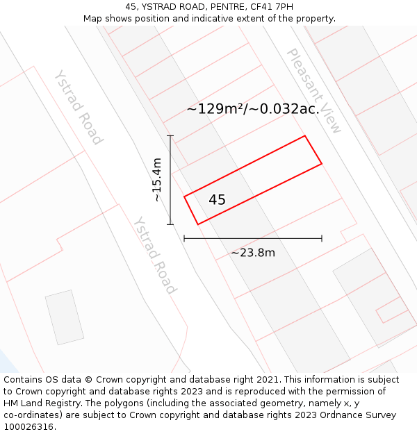 45, YSTRAD ROAD, PENTRE, CF41 7PH: Plot and title map