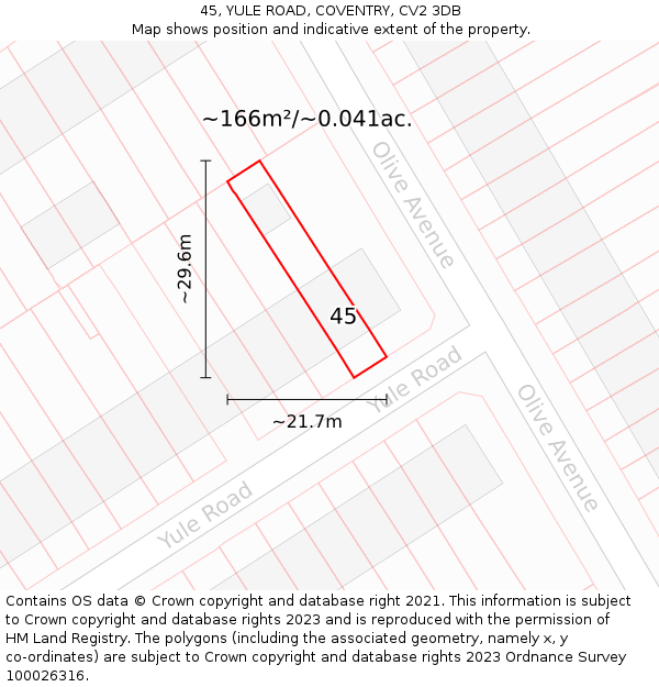 45, YULE ROAD, COVENTRY, CV2 3DB: Plot and title map