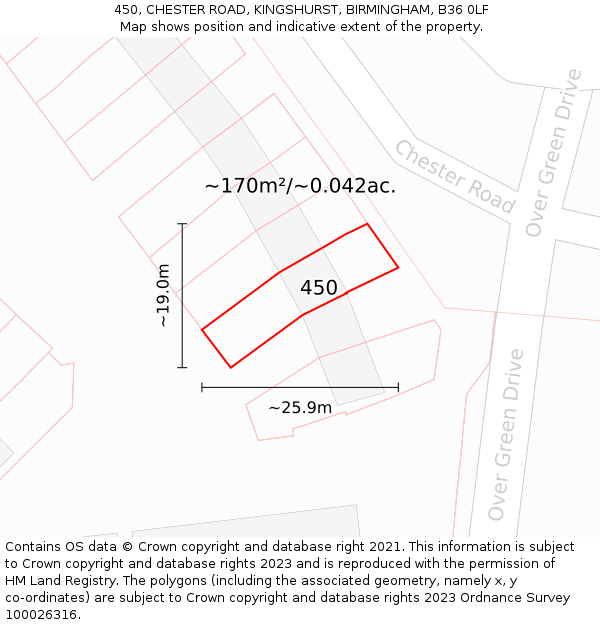 450, CHESTER ROAD, KINGSHURST, BIRMINGHAM, B36 0LF: Plot and title map
