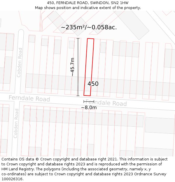 450, FERNDALE ROAD, SWINDON, SN2 1HW: Plot and title map