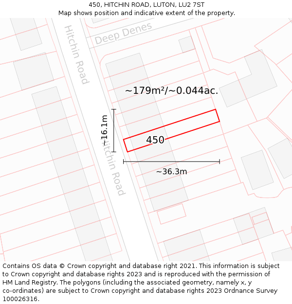 450, HITCHIN ROAD, LUTON, LU2 7ST: Plot and title map