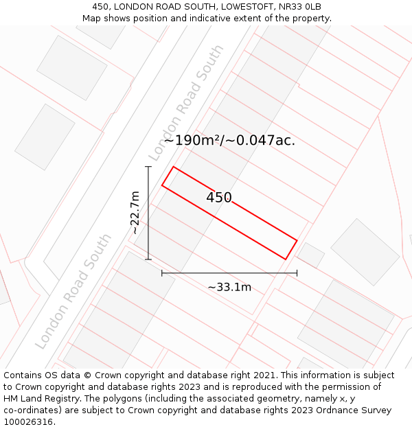 450, LONDON ROAD SOUTH, LOWESTOFT, NR33 0LB: Plot and title map