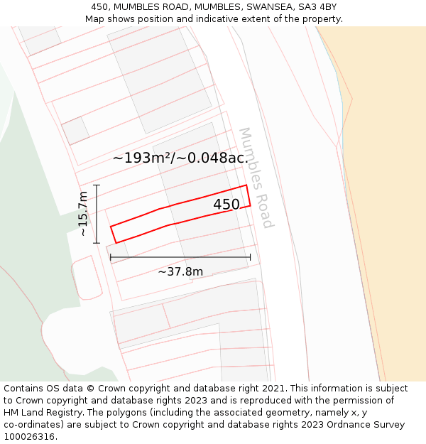 450, MUMBLES ROAD, MUMBLES, SWANSEA, SA3 4BY: Plot and title map