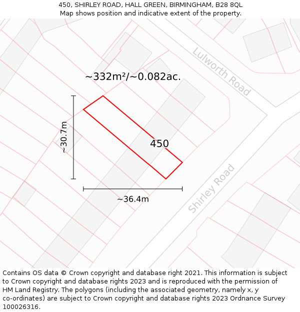 450, SHIRLEY ROAD, HALL GREEN, BIRMINGHAM, B28 8QL: Plot and title map
