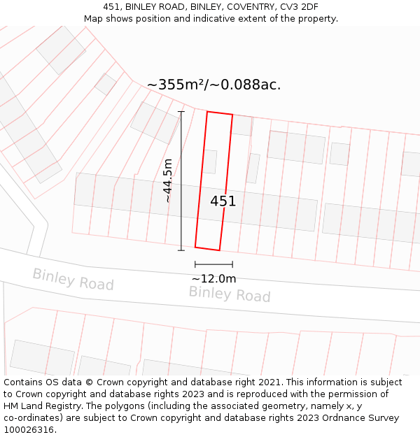451, BINLEY ROAD, BINLEY, COVENTRY, CV3 2DF: Plot and title map