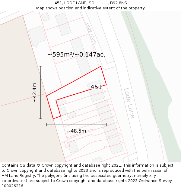 451, LODE LANE, SOLIHULL, B92 8NS: Plot and title map