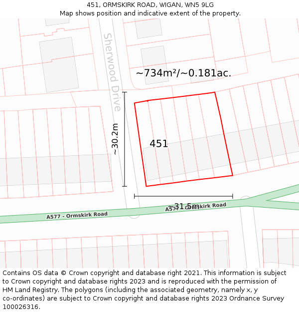 451, ORMSKIRK ROAD, WIGAN, WN5 9LG: Plot and title map