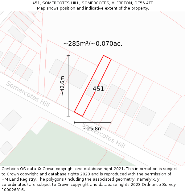 451, SOMERCOTES HILL, SOMERCOTES, ALFRETON, DE55 4TE: Plot and title map