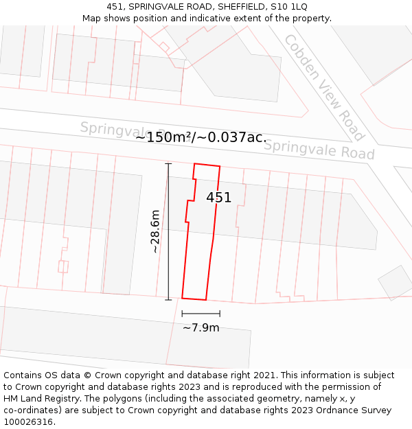 451, SPRINGVALE ROAD, SHEFFIELD, S10 1LQ: Plot and title map