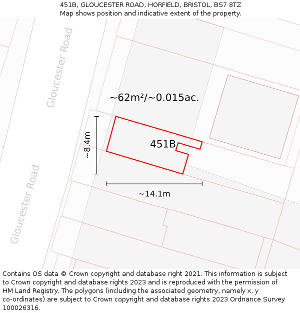 451B, GLOUCESTER ROAD, HORFIELD, BRISTOL, BS7 8TZ: Plot and title map