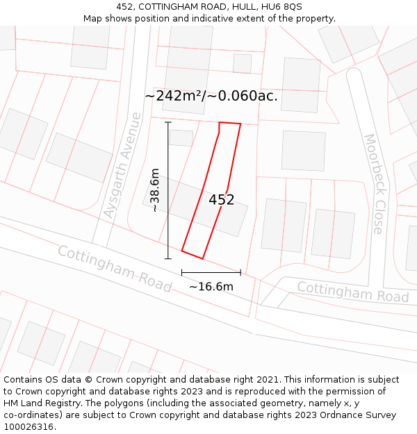 452, COTTINGHAM ROAD, HULL, HU6 8QS: Plot and title map
