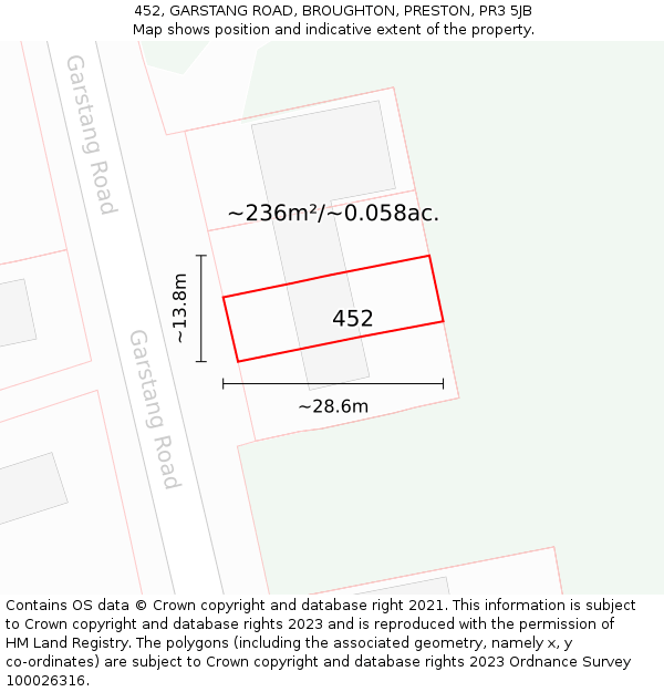 452, GARSTANG ROAD, BROUGHTON, PRESTON, PR3 5JB: Plot and title map