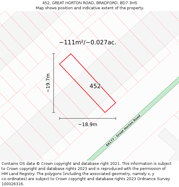 452, GREAT HORTON ROAD, BRADFORD, BD7 3HS: Plot and title map