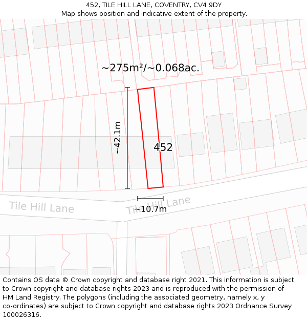452, TILE HILL LANE, COVENTRY, CV4 9DY: Plot and title map
