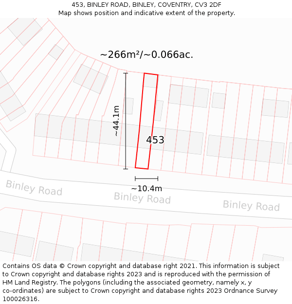 453, BINLEY ROAD, BINLEY, COVENTRY, CV3 2DF: Plot and title map