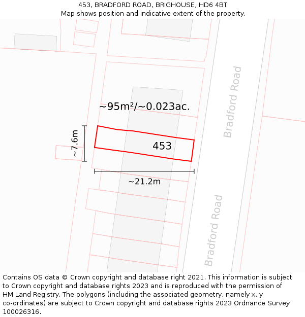 453, BRADFORD ROAD, BRIGHOUSE, HD6 4BT: Plot and title map