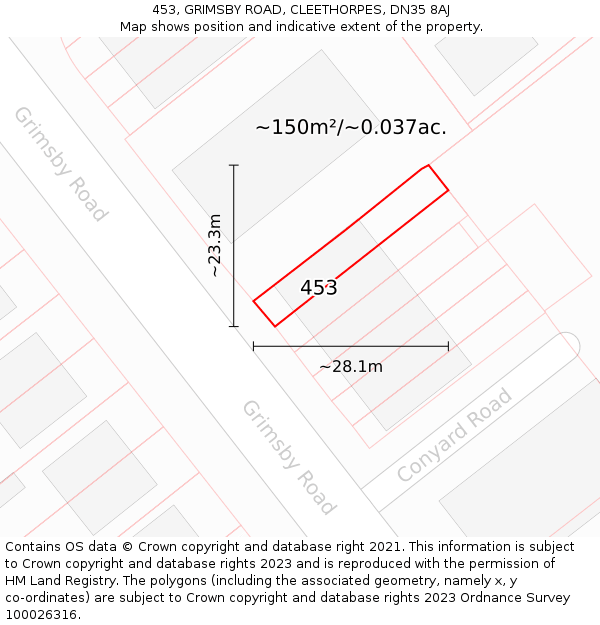 453, GRIMSBY ROAD, CLEETHORPES, DN35 8AJ: Plot and title map