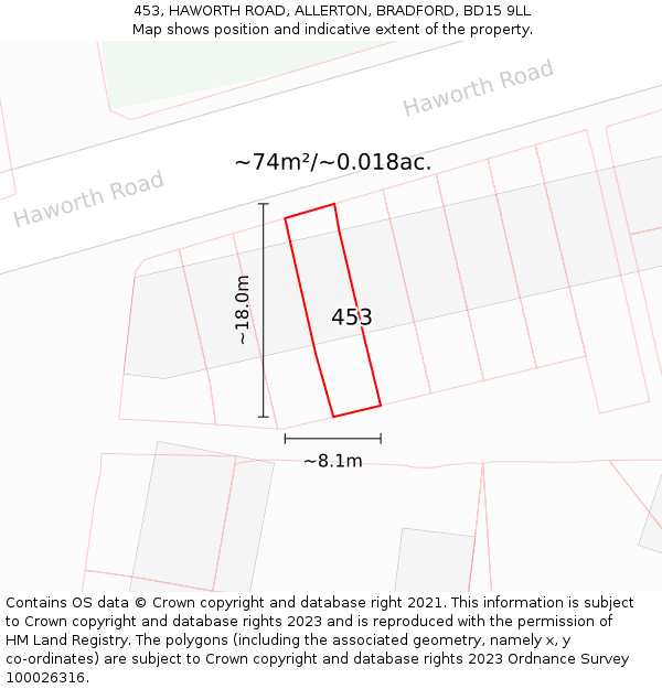 453, HAWORTH ROAD, ALLERTON, BRADFORD, BD15 9LL: Plot and title map