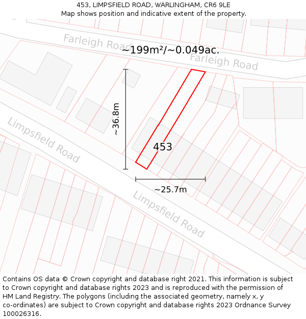 453, LIMPSFIELD ROAD, WARLINGHAM, CR6 9LE: Plot and title map