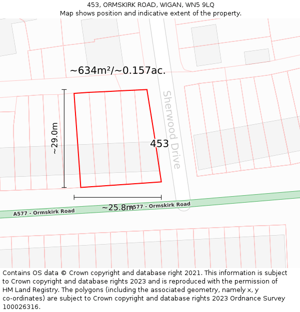 453, ORMSKIRK ROAD, WIGAN, WN5 9LQ: Plot and title map
