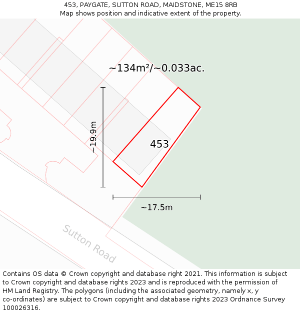 453, PAYGATE, SUTTON ROAD, MAIDSTONE, ME15 8RB: Plot and title map
