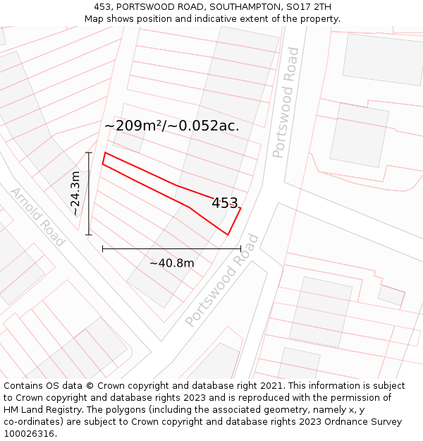 453, PORTSWOOD ROAD, SOUTHAMPTON, SO17 2TH: Plot and title map