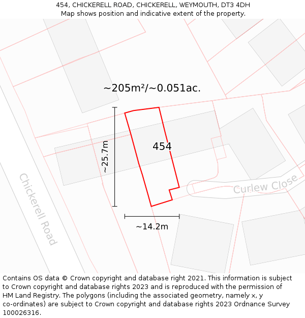 454, CHICKERELL ROAD, CHICKERELL, WEYMOUTH, DT3 4DH: Plot and title map