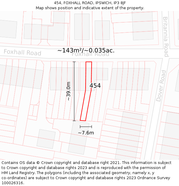 454, FOXHALL ROAD, IPSWICH, IP3 8JF: Plot and title map