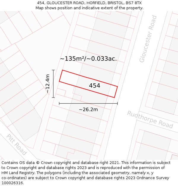 454, GLOUCESTER ROAD, HORFIELD, BRISTOL, BS7 8TX: Plot and title map