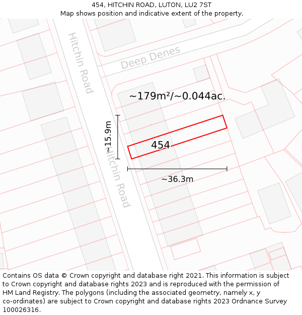 454, HITCHIN ROAD, LUTON, LU2 7ST: Plot and title map