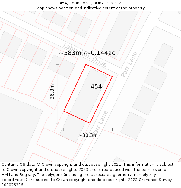 454, PARR LANE, BURY, BL9 8LZ: Plot and title map