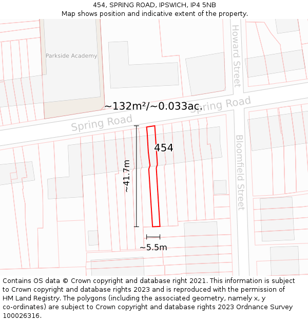 454, SPRING ROAD, IPSWICH, IP4 5NB: Plot and title map