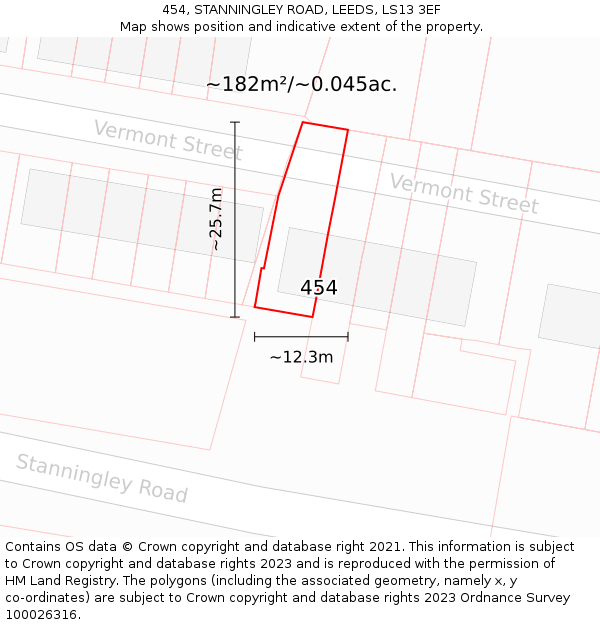 454, STANNINGLEY ROAD, LEEDS, LS13 3EF: Plot and title map