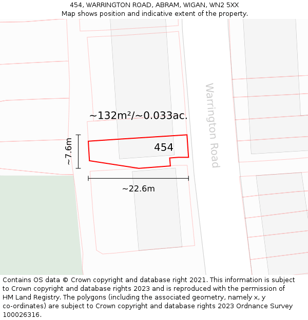 454, WARRINGTON ROAD, ABRAM, WIGAN, WN2 5XX: Plot and title map